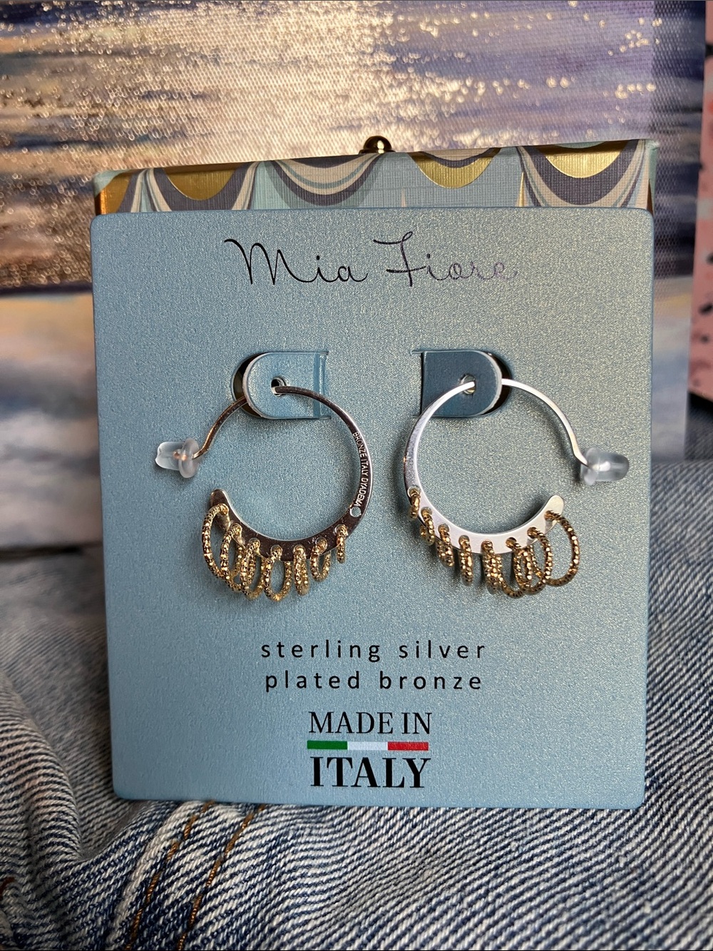 Two-Tone Hoop Earrings with Gold Dangle Accents - Silver & Gold -NWT & free gift